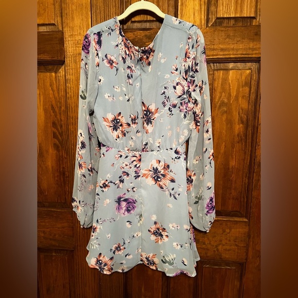 Lulu’s Always Yours Light Blue Floral Print Long Sleeve Skater Dress Size XL NWT - Picture 7 of 12